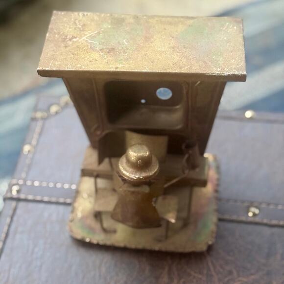 Vintage Reclaimed Metal Folk Art Sculpture – Desk Scene with Hat-Wearing Figure - Picture 3 of 4